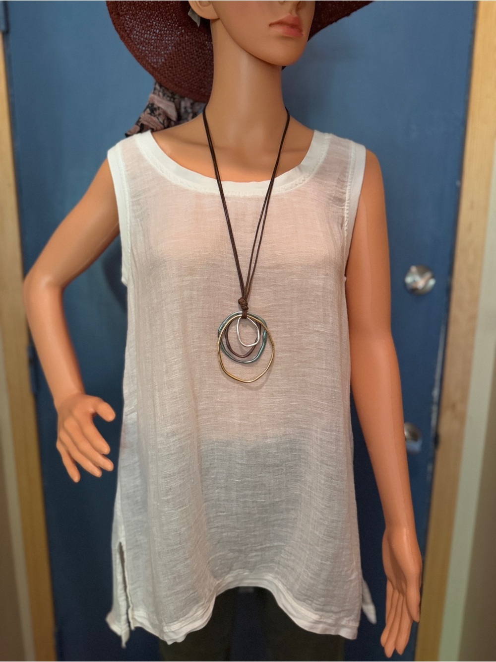 🤍 FLAX White Linen Sleeveless Tunic | Small -Made in Lithuania